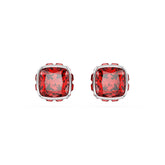 Birthstone stud earrings, Square cut, July, Red, Rhodium plated